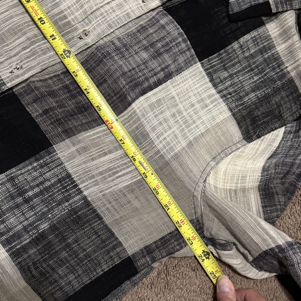 la miel 100% Cotton Shirt-Sz M-Relaxed-Button Up-Plaid-Raw Edge Trim-Lightweight - Picture 14 of 16